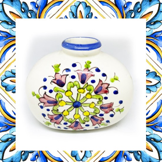 Χειροποίητο φιαλίδιο κεραμικό στρογγυλό ζωγραφισμένο