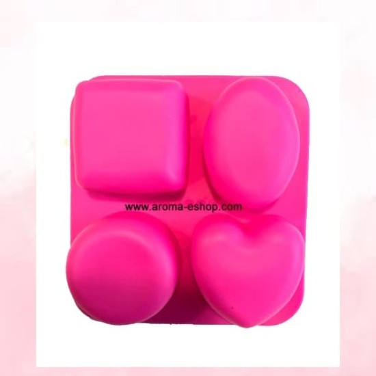 Φορμα  σιλικονησ για σαπουνια 4 σε ενα διαφ.σχεδια ροζ